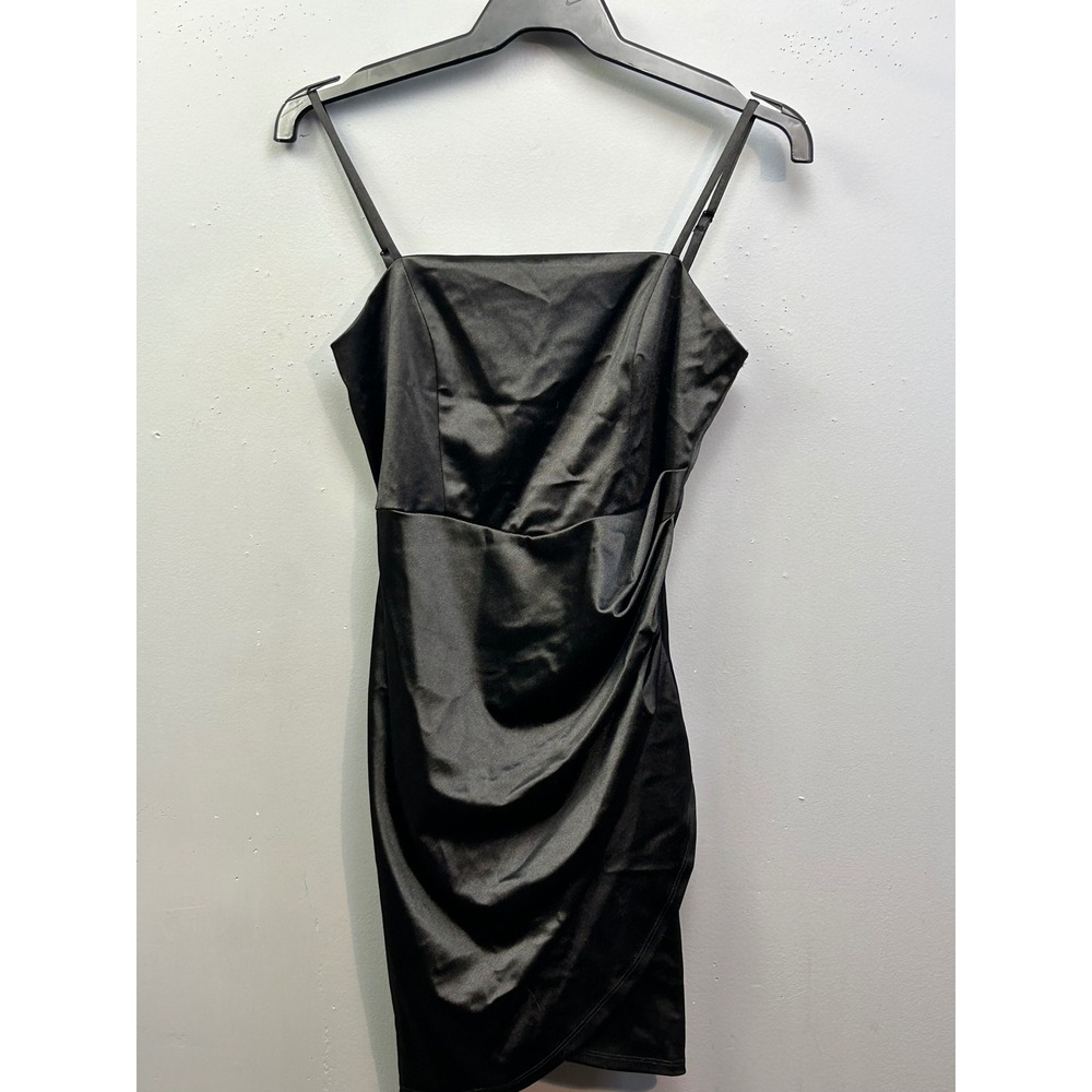 Honey and Rosie Dress Womens Medium‎ Black Satin Ruched Bodycon Mini LBD Sexy